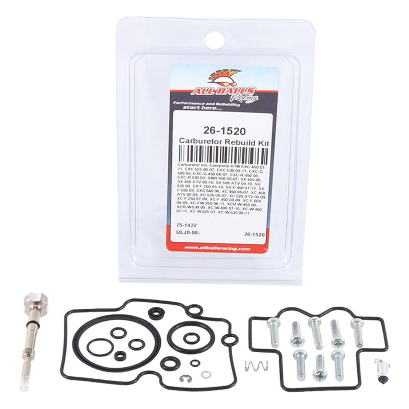 All Balls Racing 26-1520 Carburetor Kit Compatible With/Replacement For KTM 250 SX-F 2005-2010, 450 EXC 2007-2011, 450 EXC-G Racing 2006-2007, 450 EXC-R 2008, 450 SMR 2006-2007, 450 SX ATV 2009-2010 - Image 3